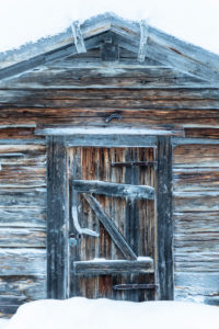 Finland, Lapland, Muonio, Keimiöniemi, fisherman's hut, detail door Finland, Lapland, Muonio, Keimiöniemi, fisherman's hut, detail door
